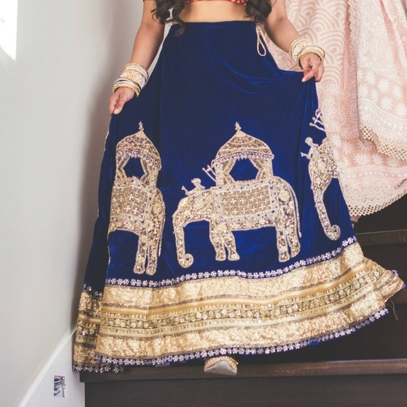 Blue velvet lengha bottom - Picture 1 of 1